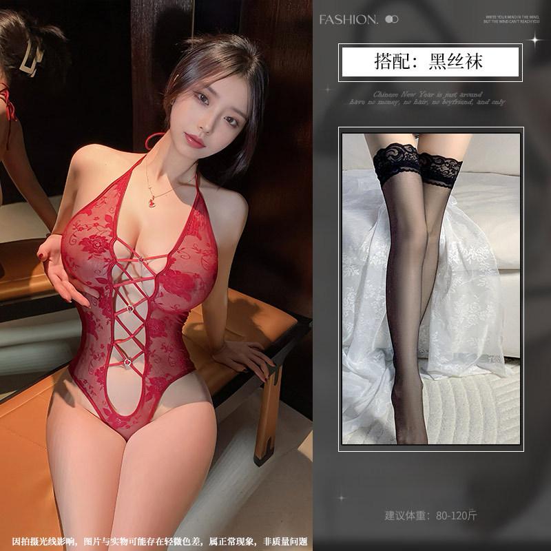 Sexy neck free lace onesie waist perspective temptation empty tight sexy lingerie women