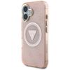 Guess IML Metal Glitter 4G Circle Triangle MagSafe Case for iPhone 16 Pink