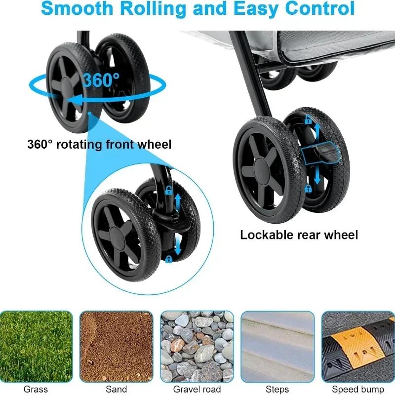 Double Pet Stroller for Small/Medium Dogs/Cats with Double Layer Cabin One-Hand Folding Dog Travel Carriage Pet Stroller