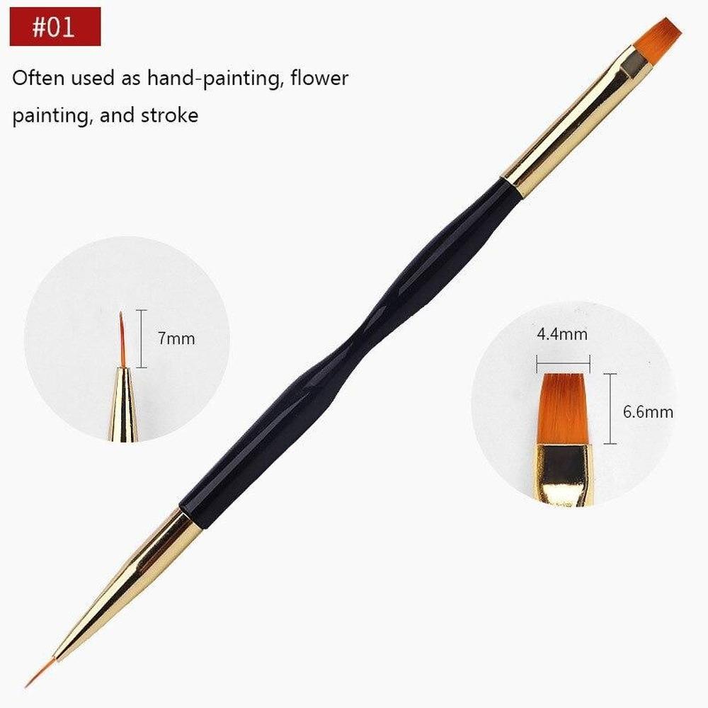 1 шт. кисть для маникюра с двойной головкой, черный УФ-гель-лак, кисть для рисования ногтей, тонкая кисть для ногтей, профессиональные инструменты для нанесения точечных рисунков в полоску для ногтей