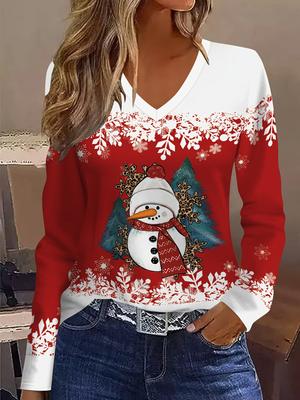 Дышащая футболка с длинным рукавом и V-образным вырезом на рождественскую тематику, полностью принтованная графикой рождественской елки