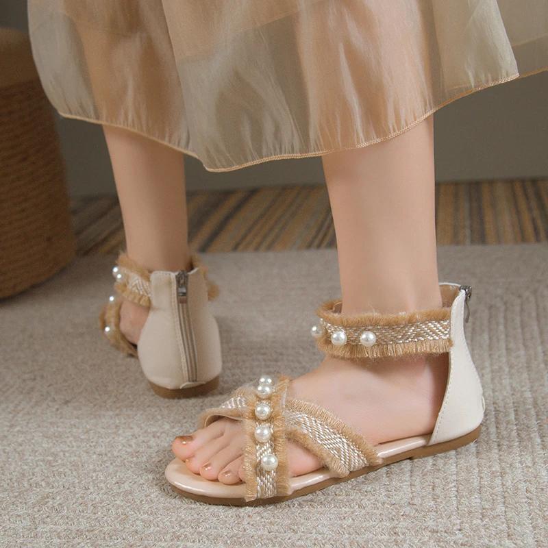 Мода 2024 года, низкие сандалии, женские, кожаные, большого размера, с открытым носком, женские, универсальные, летние, на каблуках, на низком каблуке, большие, закрытые, разноцветные, удобные