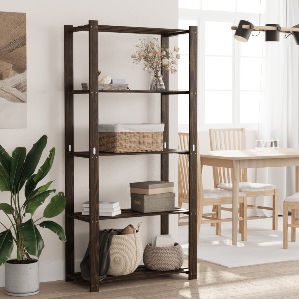 5 Shelf Storage Shelf Black 80 x 38 x 170 cm Solid Pine Wood