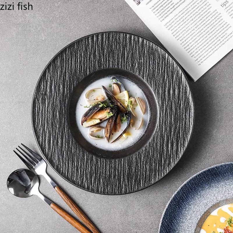 Винтажная керамическая глубокая тарелка Толстая суповая тарелка Тарелка для пасты Салатные тарелки Десертные тарелки Молекулярная кулинария Креативная посуда