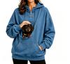 Women'S Half Zip Hooded Sweater Pet Pocket Small Dog Loose Fall/Winter Top