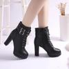 New Chunky Heels Boots Women Fashion Lace Up Ankle Boots Sexy Rivet Belt Buckle Platform Knight Boots Botas De Mujer