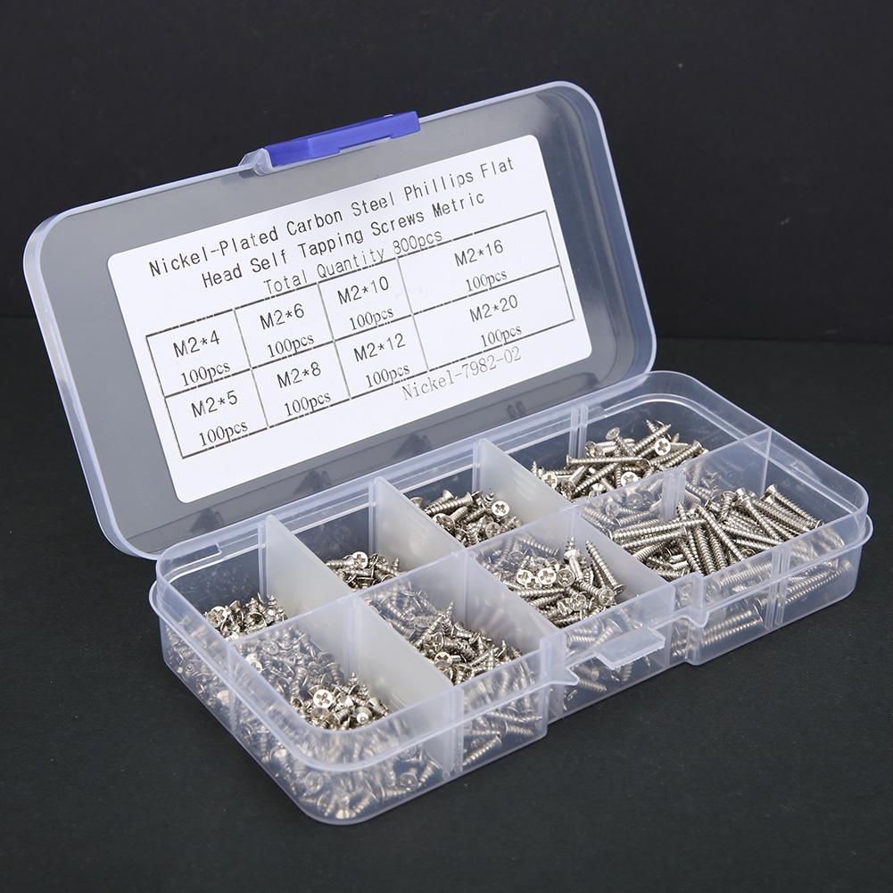 Коробка из 800 шт. Набор саморезов M2 из углеродистой стали с никелированным покрытием и крестообразной потайной головкой
