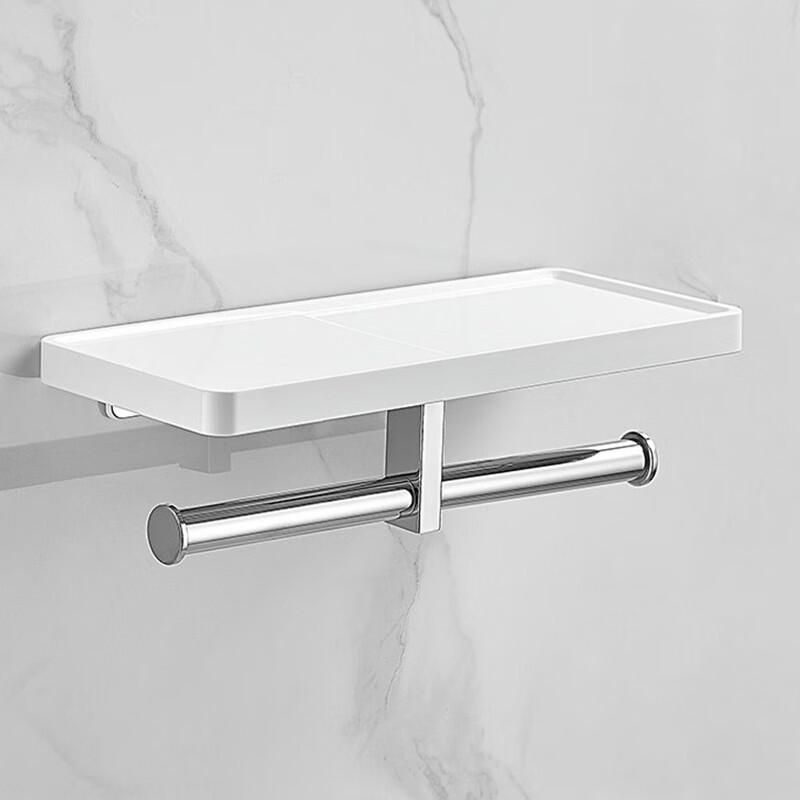 Двойной держатель для туалетной бумаги с полкой, из нержавеющей стали 304, цвет оружейный металл