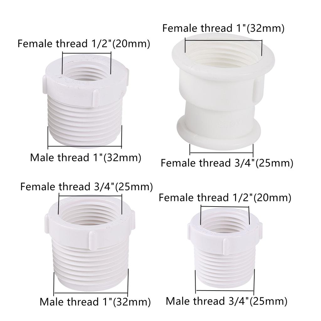 10Pcs 1/2” To 3/4" 1" Thread Reducing Adapter 20/25/32mm PVC Connector Garden Irrigation Pipe Fittings Aquarium Fish Tank Hose