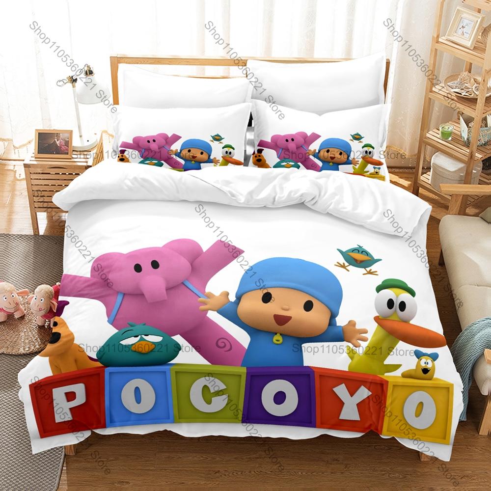 Cool Soft Polyester Microfiber Let's Go Pocoyo Learning Cartoon Themed 3PCS Bedding 1 Duvet Cover + 2 Pillowcases All Season