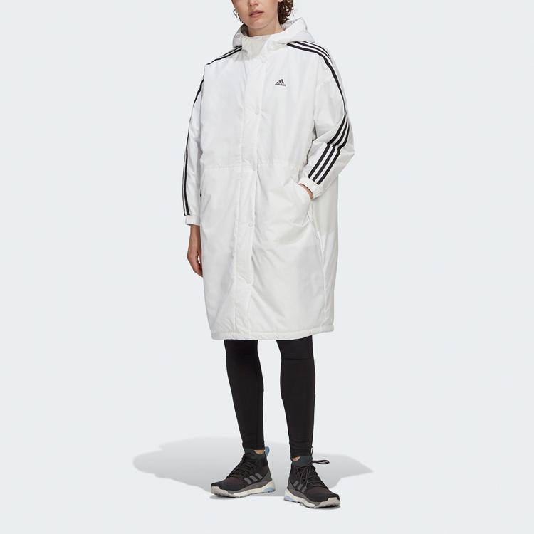 adidas Утепленное пальто для активного отдыха с длинным рукавом из хлопка, женская куртка белого цвета GF0026
