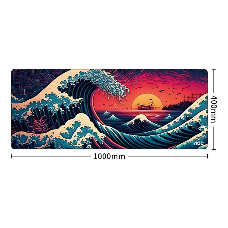 AOC Gaming Long Mouse Pad, Extra Large 1000*400*3mm, Thickened with Locked Edges, Office Keyboard Computer Desk Pad M191, Ukiyo-E Black