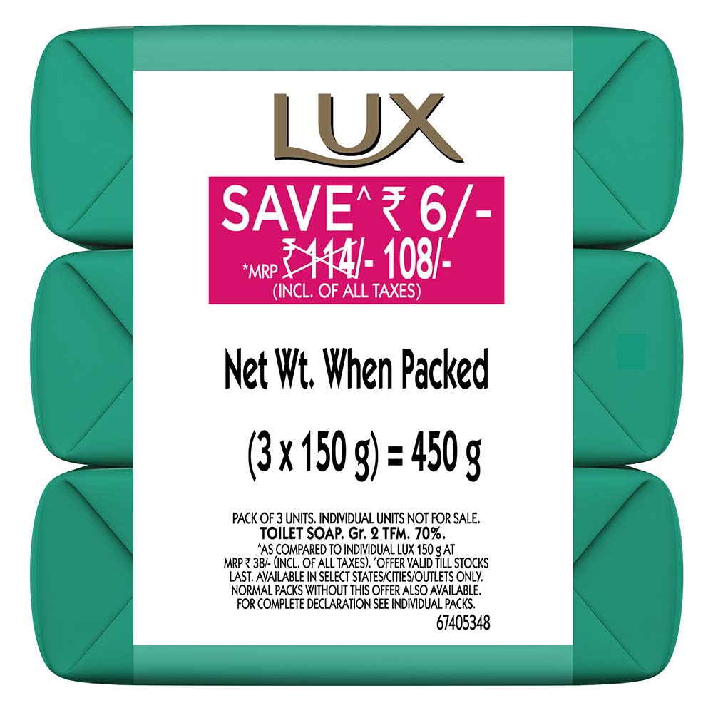 Lux Fresh Splash Cooling Mint Water Lily Soap Bar 3x150g Moisturizing Refreshing Fragrance for Adults