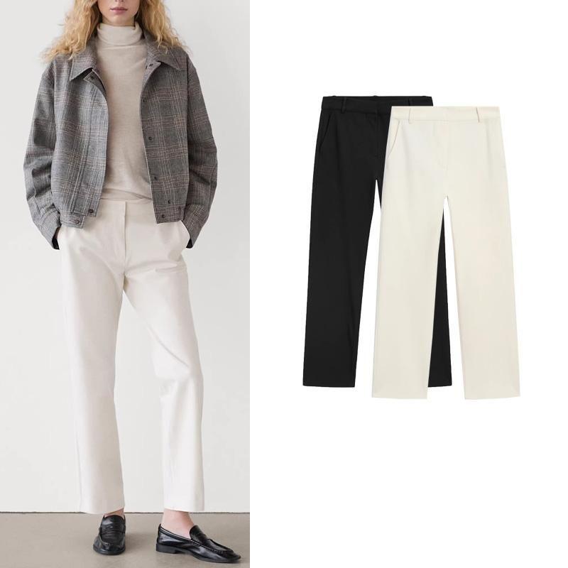MD Fall and Winter New Women's Clothing Casual Intelligence Commute Style Minimalist White High-Waist Straight Pants 5001801