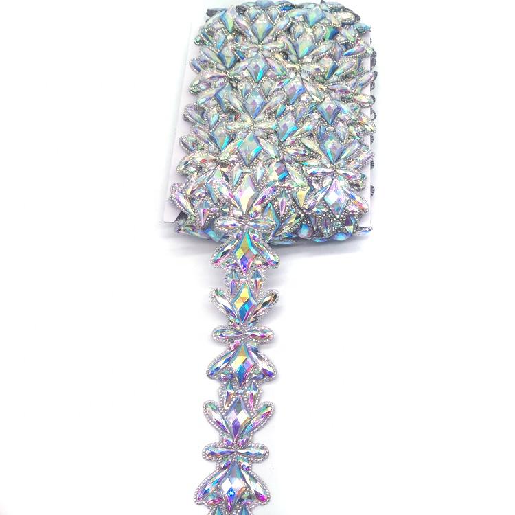Tear Drop Diamond clear AB Resin Stone Iron on RHine Stone Trim Gel Back Rhinestone Banding for Carnival Costumes