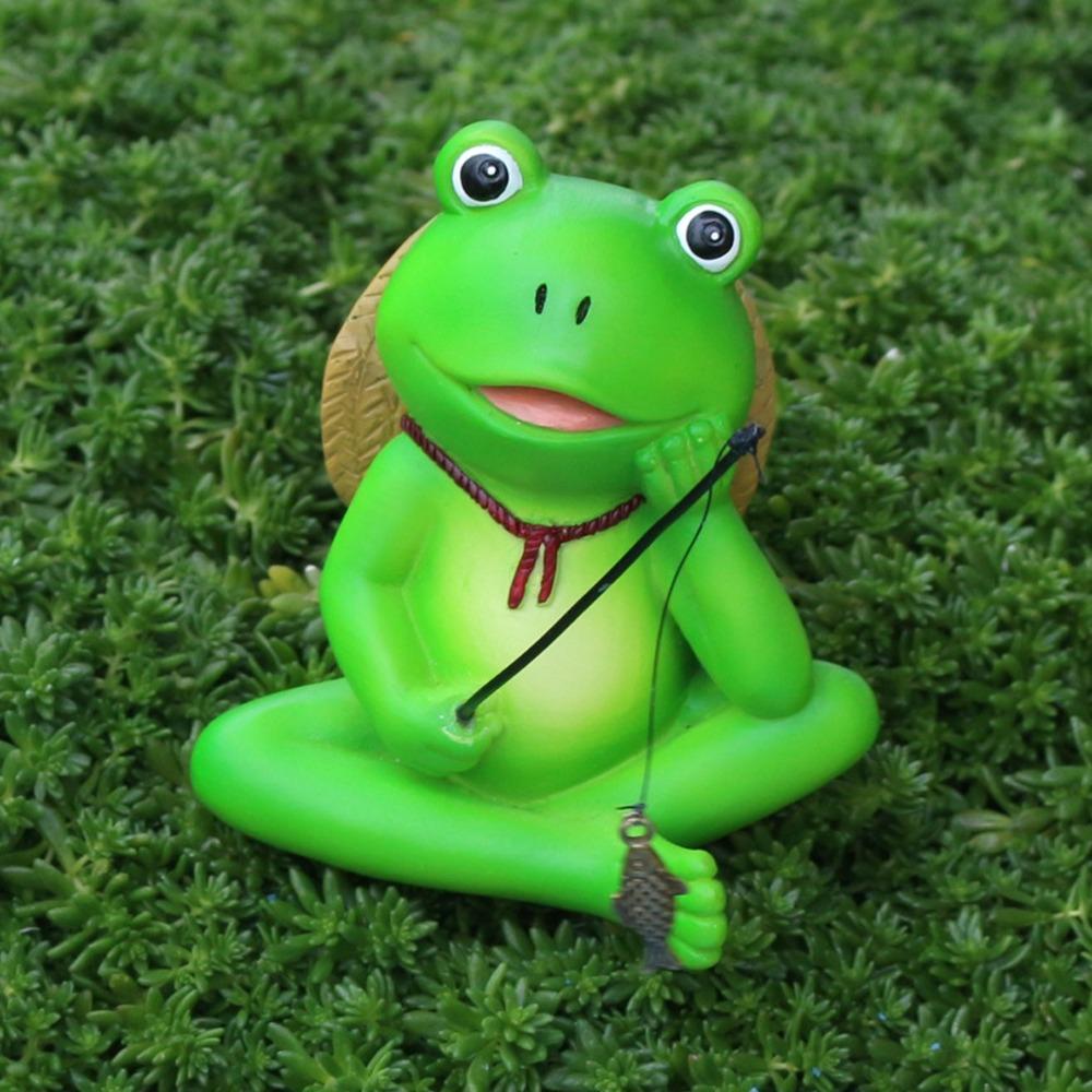 Cartoon Mini Frog Sculpture Resin Crafts Animal Fishing Sculpture  Outdoor Courtyard Pond