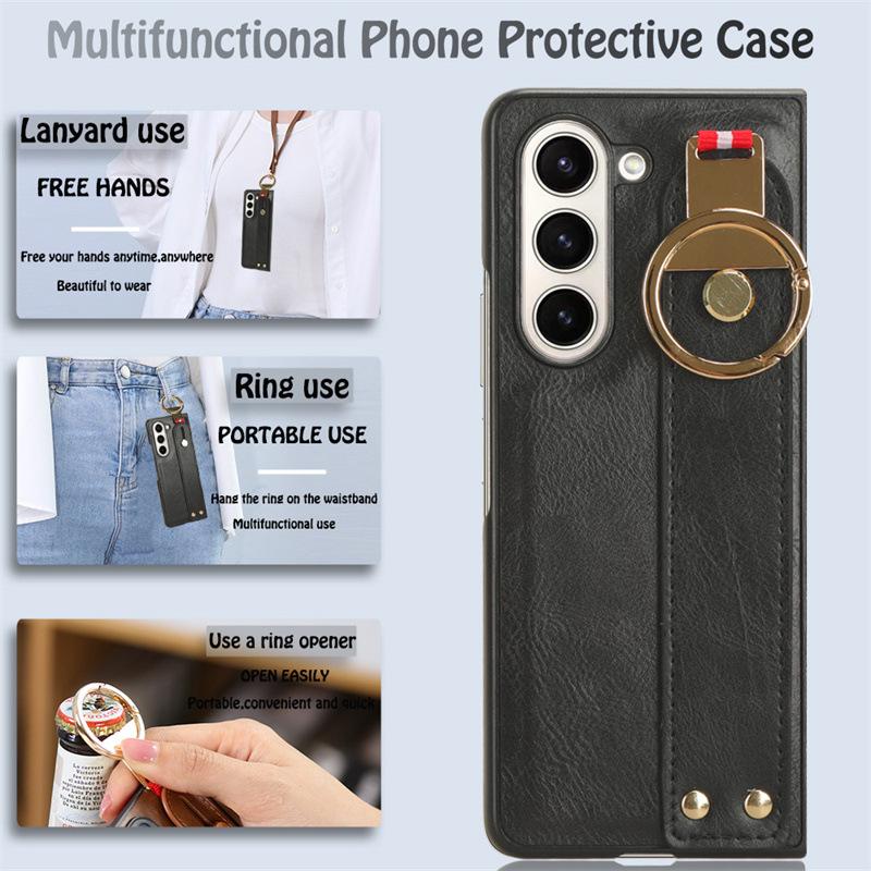 Suitable for Samsung Z Fold7 phone case zFOLD6/Z Fold 4 wrist strap leather case with lanyard and bottle opener case D5/2