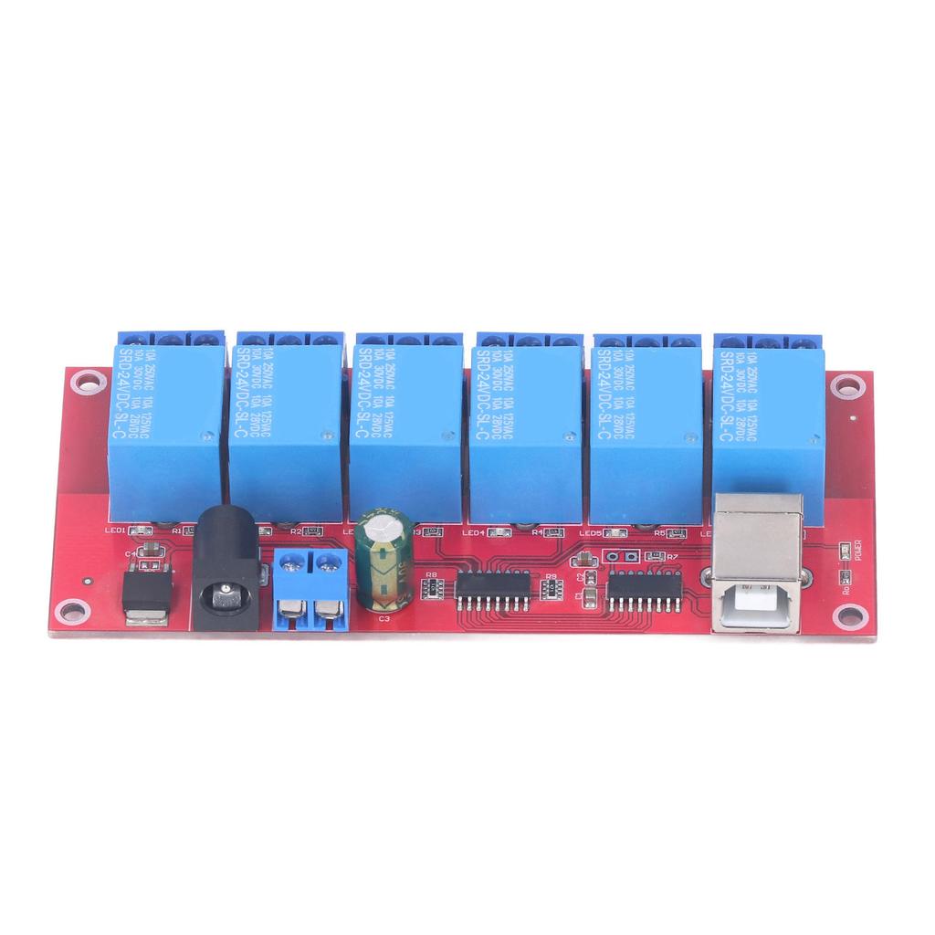 6 Channel USB Relay Module Modes Adjustable HID Drive Free USB Relay Board for Home Farm 24V