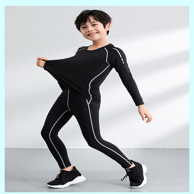Boys Compression Tights Sets Running Training Fitness Sports Breathable Quick Drying Long Sleeve T-shirt