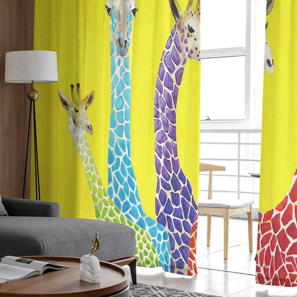 Giraffe Animal Oil Painting Tulle Curtains Balcony Room Fashion Printed Sheer Curtain Living Room Window Modern Decor