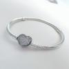 Love Gift Jewelry S925 Sterling Silver Bracelet Moments Collection Snake Bone Chain Bracelet Sparkling Heart Clasp