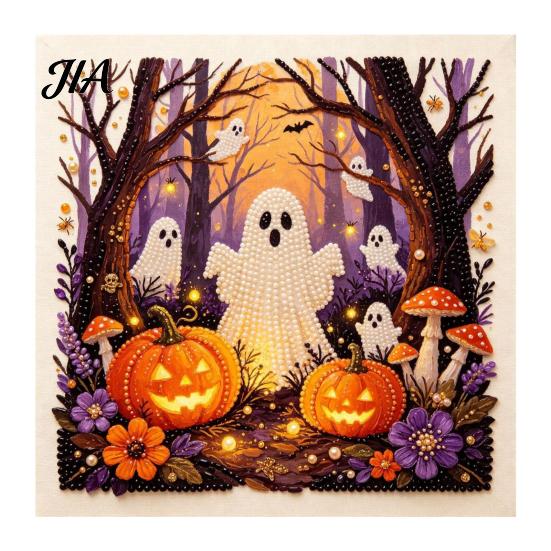 Halloween Faux Pearl Art Kits for Adults Kit, Witch Ghost Painting DIY Seasonal Projects Families Spooky Pumpkin Diamond Craft Set Adults, Handmade