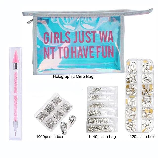 Набор нефиксирующих страз/хрустальное стекло, стразы для горячей фиксации в зеркальной сумке из фольги, маникюрная ручка, аксессуары для дизайна ногтей со стразами