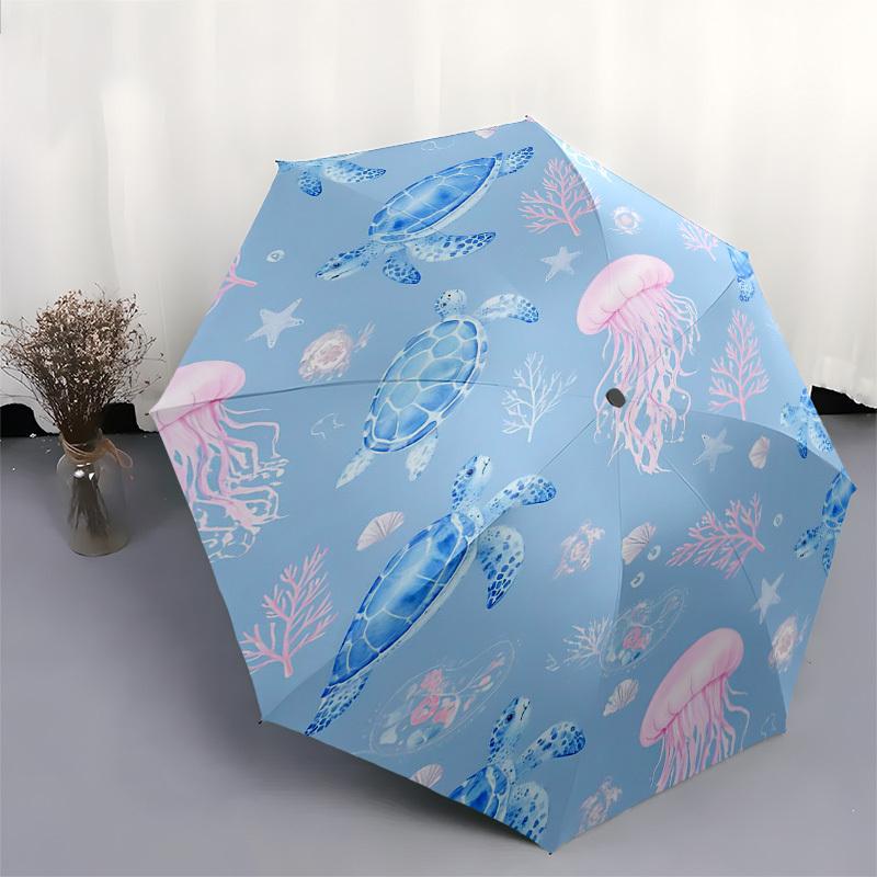 1PC Sea turtles Jellyfish Umbrella-8-Rib Reinforced Portable Folding Travel Suitable for All Seasons Outdoor Daily -Z0454
