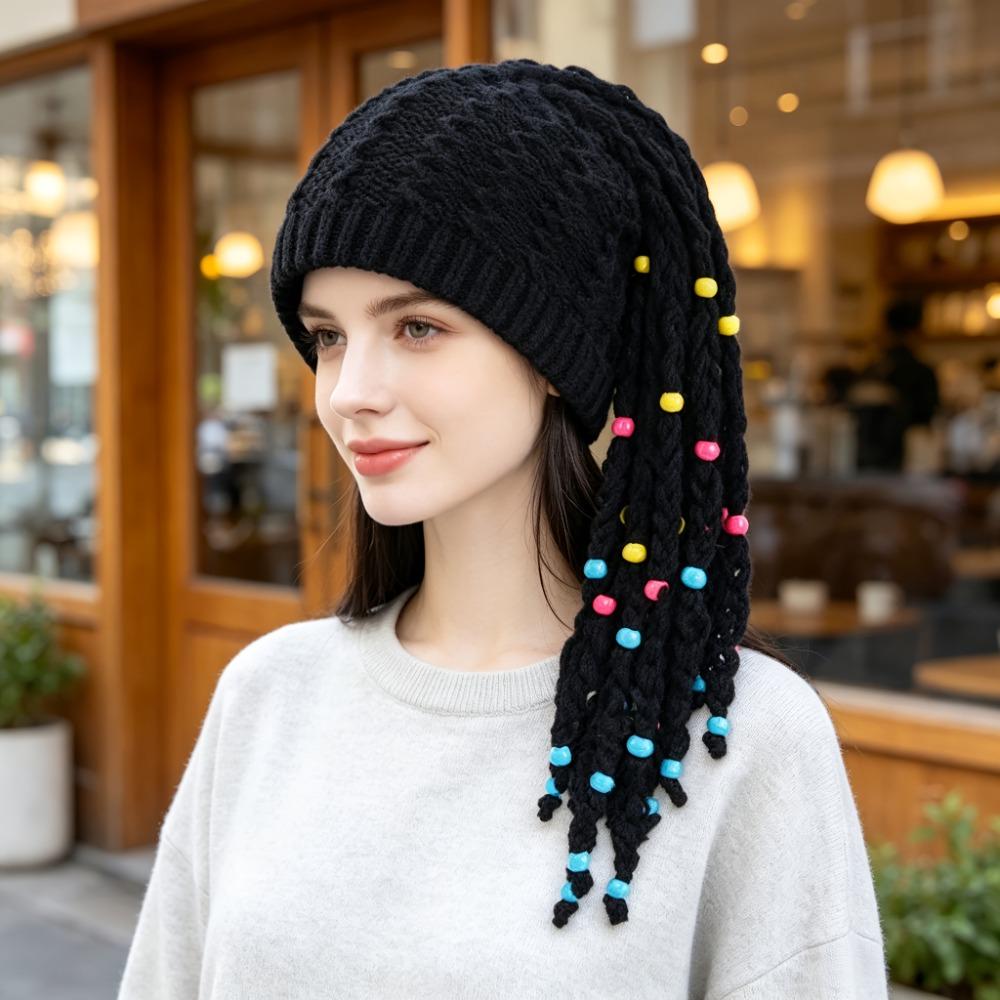 Colorful Bead Tassels Reggae Dreadlocks Wig Handmade Jamaican Knitted Beanies Wig Nightclub Bar