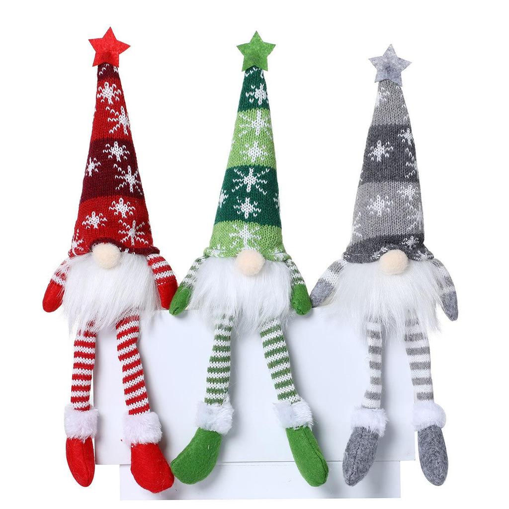 Полосатая вязаная шапка-звезда «Снежинка» со светящимися ножками, рождественское украшение-гном, подарок, украшение