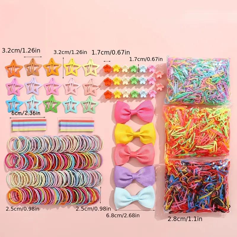 17KM 860 шт. различных наборов аксессуаров для волос, цветные эластичные повязки на голову, банты, цветы, звезды, многофункциональные милые заколки для волос, коробки не включены