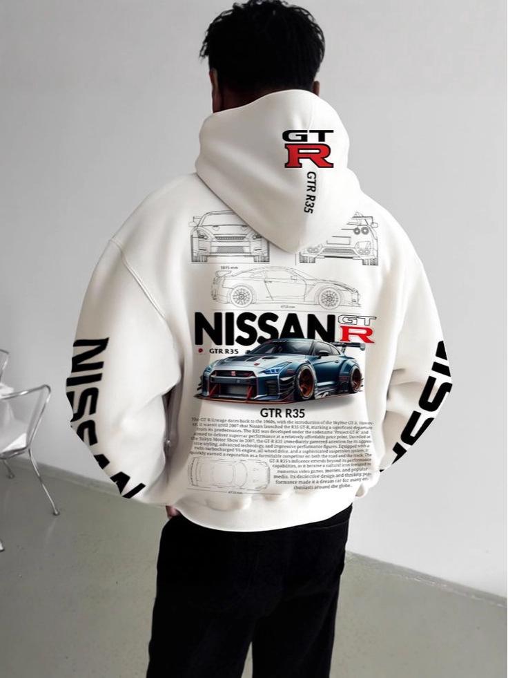 Европейско-американская толстовка с принтом автомобиля для мужчин, повседневная, свободного кроя, с длинным рукавом