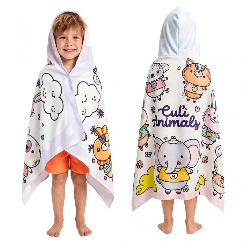 Kids Hooded Beach Towel Cartoon Animal Cape Bath Quick Dry Absorbent Sandproof Swimming Blanket