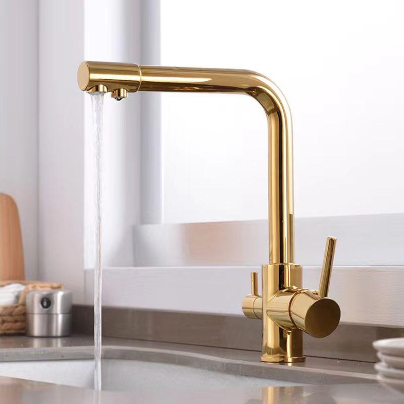 Rotatable Brass Kitchen Faucet: 3-in-1 Hot & Cold Water Purification with Splash-Proof Design