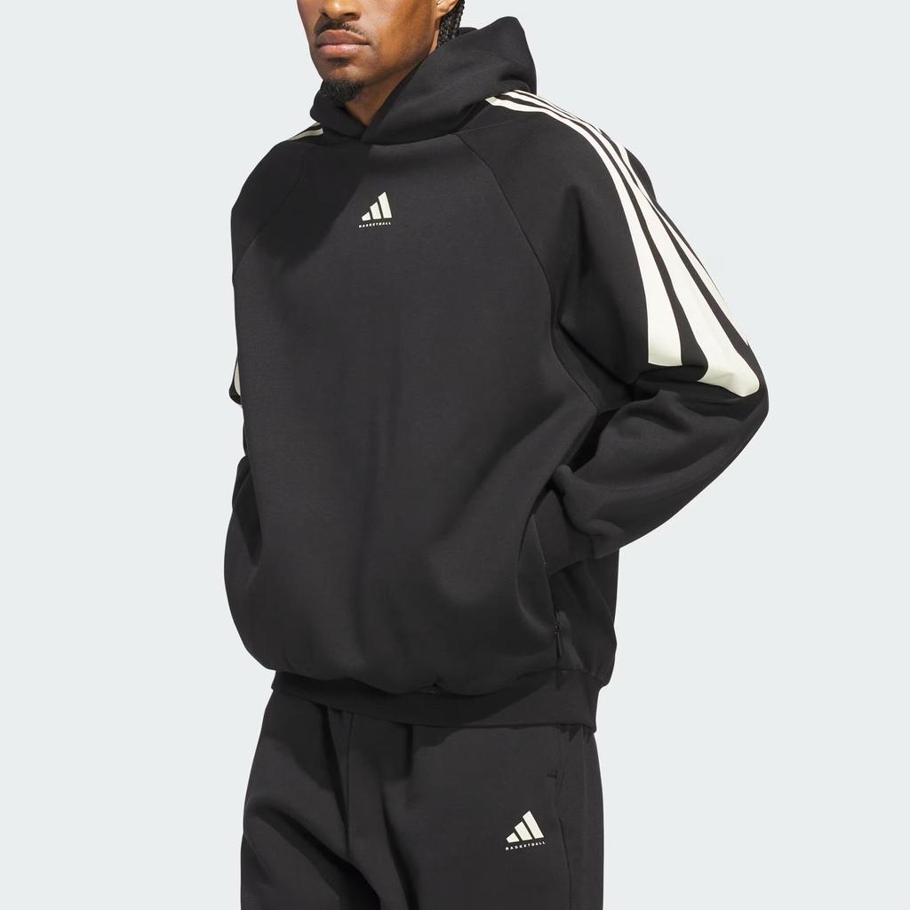 adidas Баскетбол Коллекция 2026 Глава 01 Флисовая толстовка с 3 полосками Унисекс Свободный крой Теплый Повседневный Топ Черный JZ7914