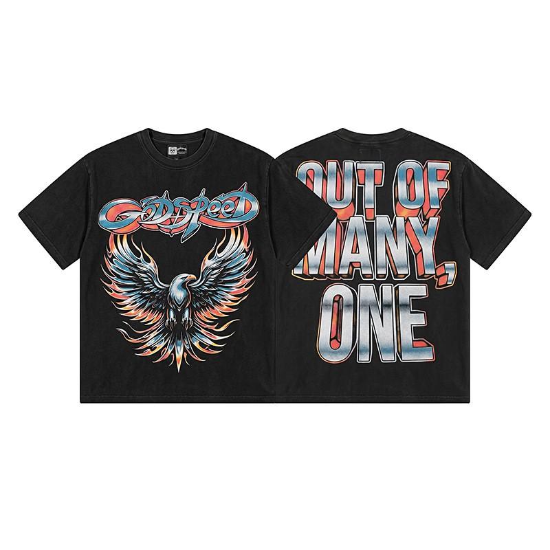 Premium Cotton Oversized Graphic Tee Men Women Skull Letter Print Washed Vintage Style Loose Fit Casual T-Shirt