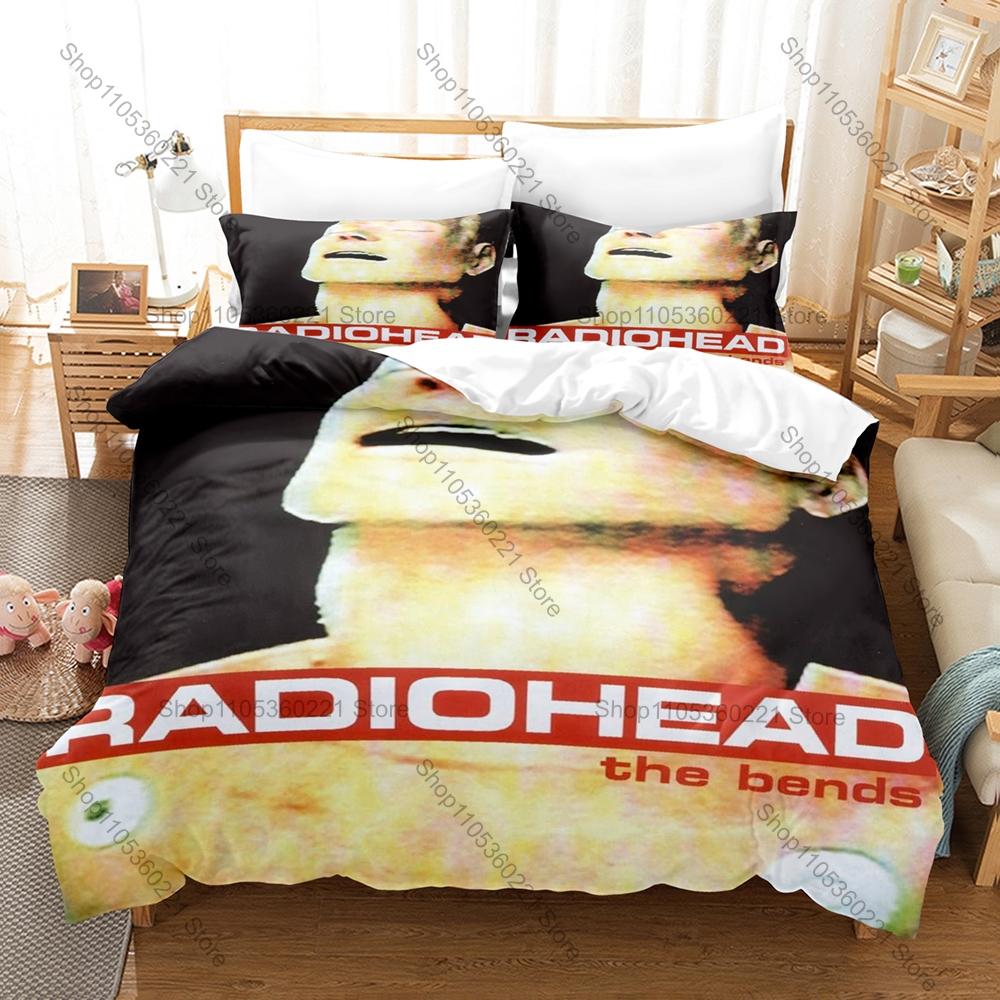 Radiohead Rock Band Duvet Cover + 2 Pillowcases, 3‑Piece Bedding Set Soft Music Quilt Cover Bedroom Home Decor Pillow Shams