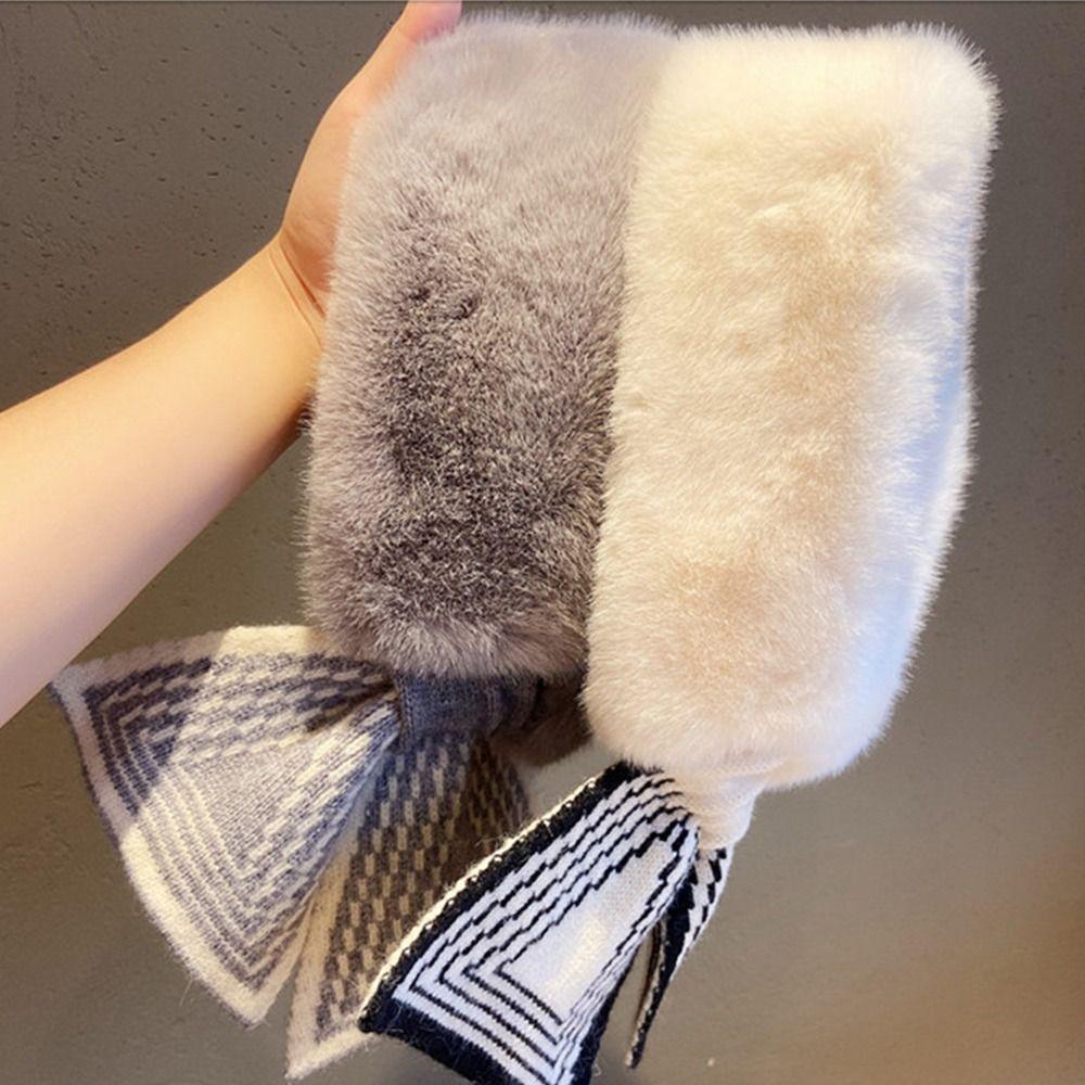 Искусственный мех кролика плюшевый шейный платок однотонный утеплитель для шеи зимний теплый крестовой шарф для женщин