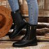 Women Mid-Calf Boots New Plus Size Retro Women Western Boots Punk Lace Up Zipper Mid Calf Boots Ladies Outdoor Comfortable Shoes