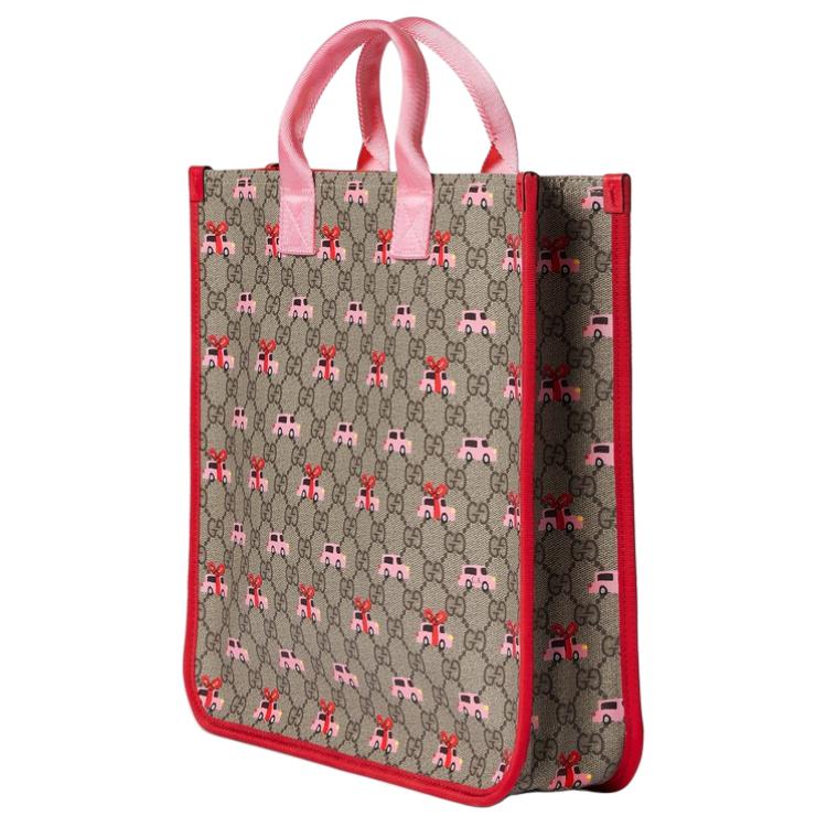 Gucci GG Supreme All Over Print Nylon Tote Bag Kids bags Beige Brown Red 605831-FAFNP-8575