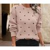 Women S Long Sleeve Crew Neck Pullover Sweater Polka Dot Jacquard Knit