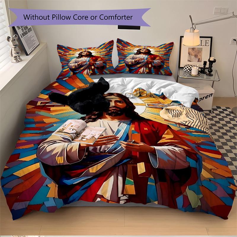 3PCs ReligiousIconography Design Cover Set, Breathable Fabric, Machine Washable (1 Duvet Cover + 2 Pillowcases) (Without Quilt) yy250911103