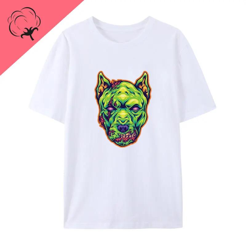 Unleash Horror Scary Dog Head Zombie Monster Cotton T Shirt Scary Halloween Casual Aesthetics Anime Tops Creative Y2k Streetwear