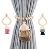 Modern Tassel Curtain Tiebacks with Wooden Beads and Magnetic Clasp, Decorative Window Treatment Holdbacks
