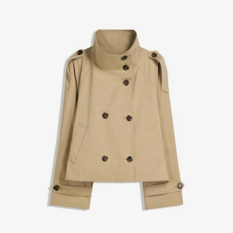 Retro Double-Breasted Lapel Short Trench Coat with Belt