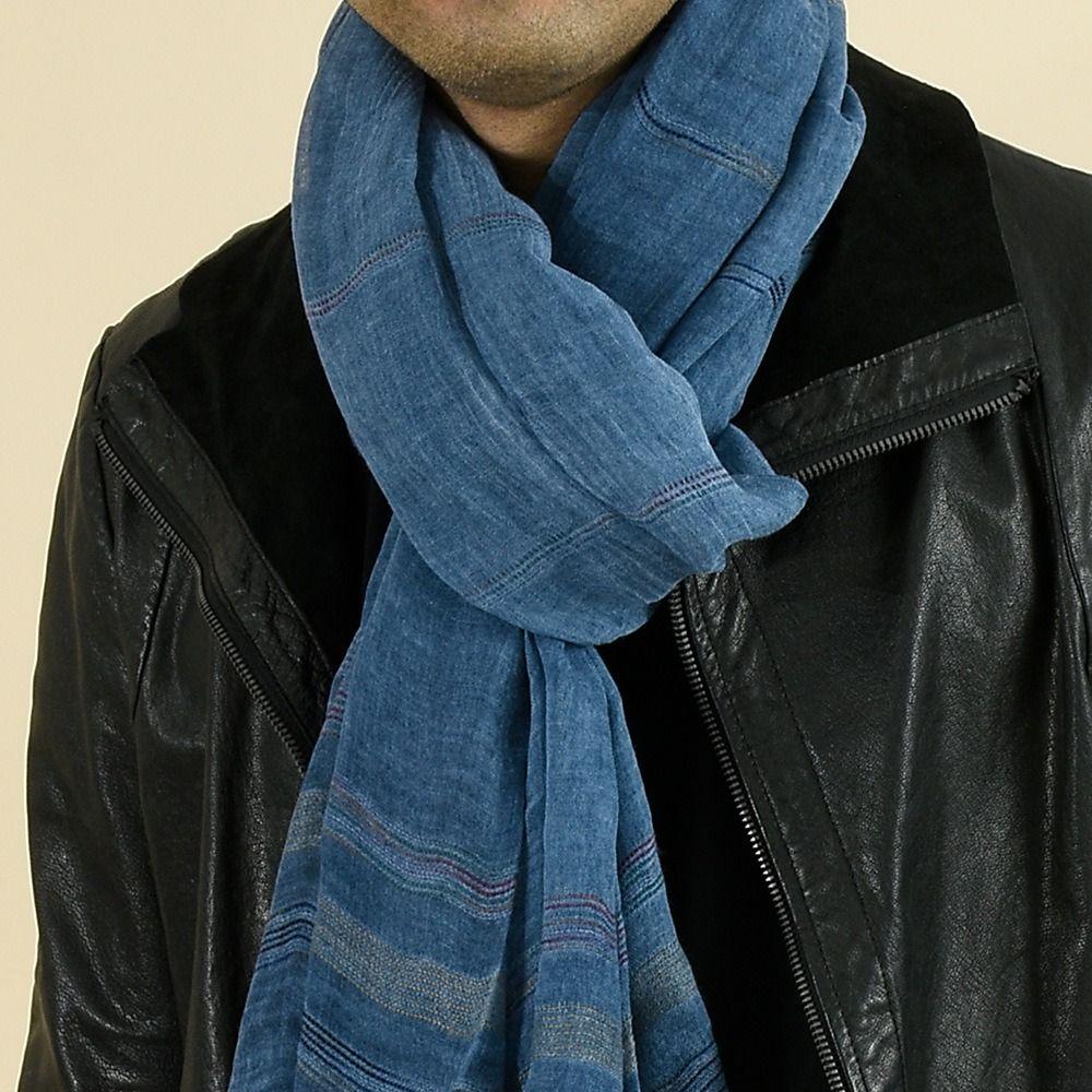 Warm Striped Scarf Breathable Neckerchief Soft Cotton Linen Shawl Unisex
