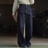 Korean Version Vintage Navy High Waist Wide Leg Jeans Pants Spring Casual Full Length Trousers Women