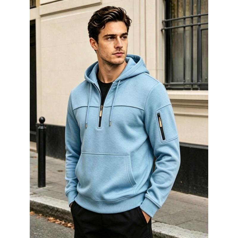 Men S Hooded Sweatshirt Fleece Lined Solid Color Casual Pullover