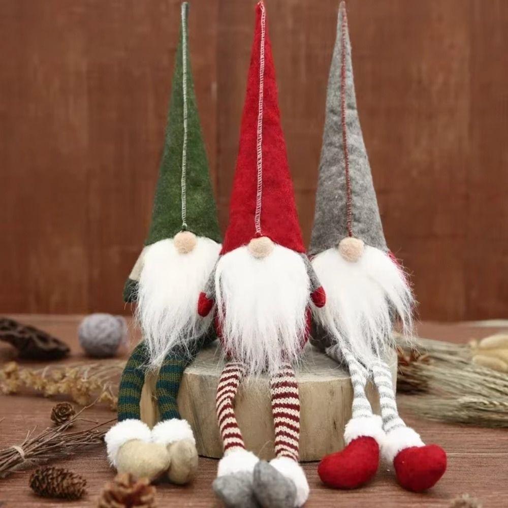 Mini Long-legged Christmas Doll Kawaii Knitted Christmas Figurine Xmas Faceless Doll Pendant Home