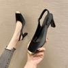 French Square Head High-heeled Sandals Women's Thick Heel 2025 Spring and Summer New Commuter Soft Leather Bag Head with Empty Shoes